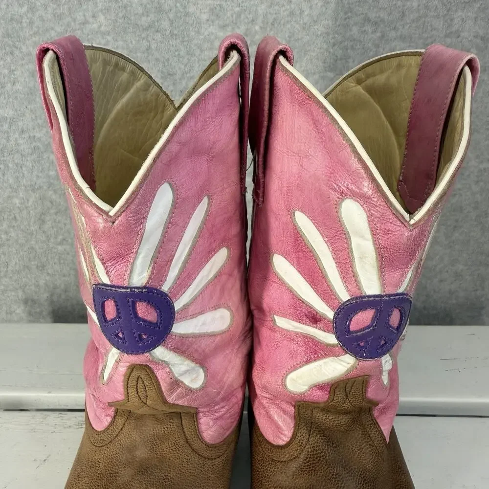 Anderson Bean Horse Power Western Boots Girls 3 Pink Floral Square Toe
